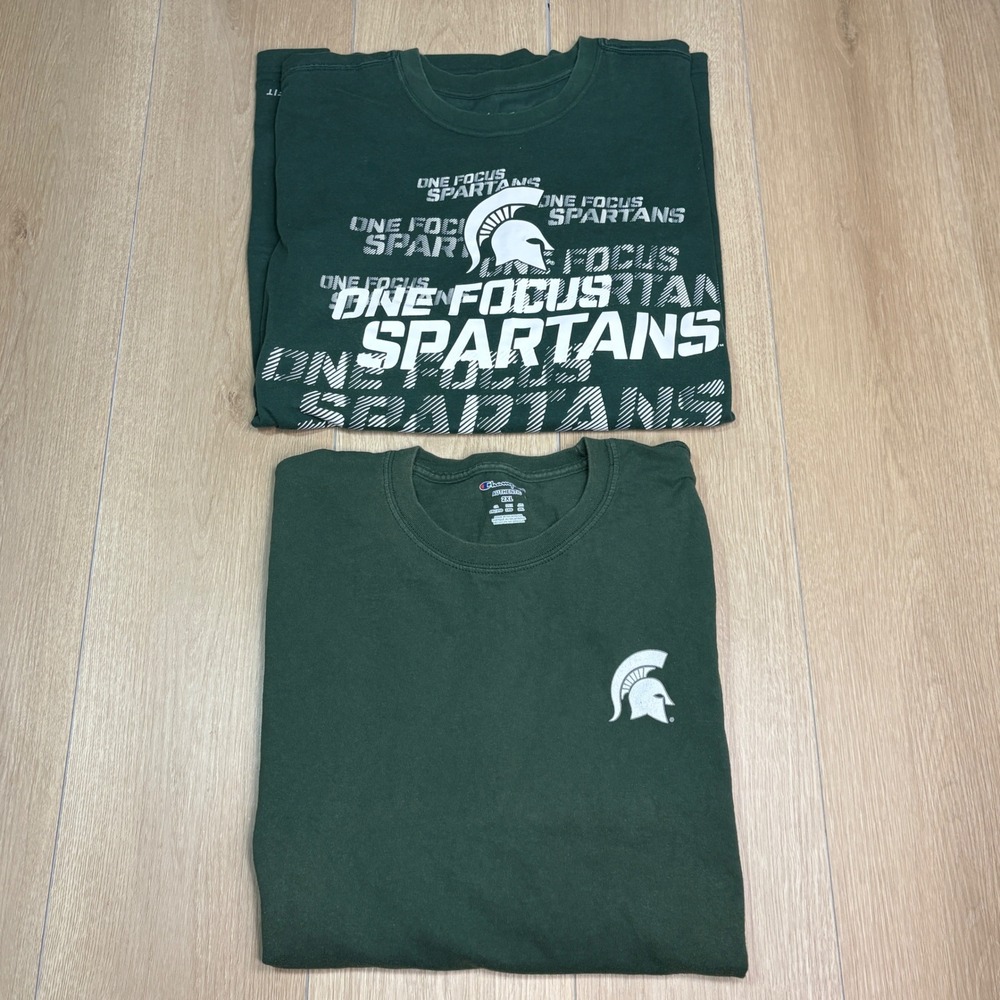 Michigan State Spartans Mens 2XL T-Shirts Nike Dri-FIT Champion Green LOT‎ OF 2